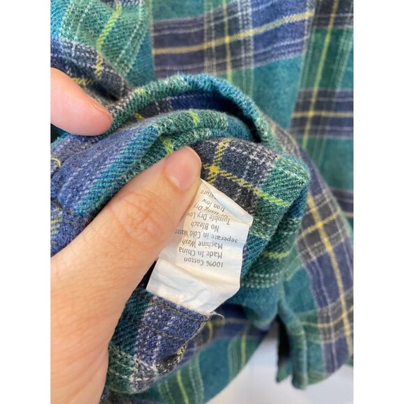 Fayettechill Green Blue Button Front Flannel Shacket Pockets Men's Medium - Picture 5 of 5